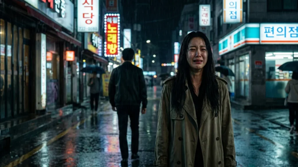 Luanny crying on the street while Si-won walks away in the emotional ending of My Korean Boyfriend Part 1.