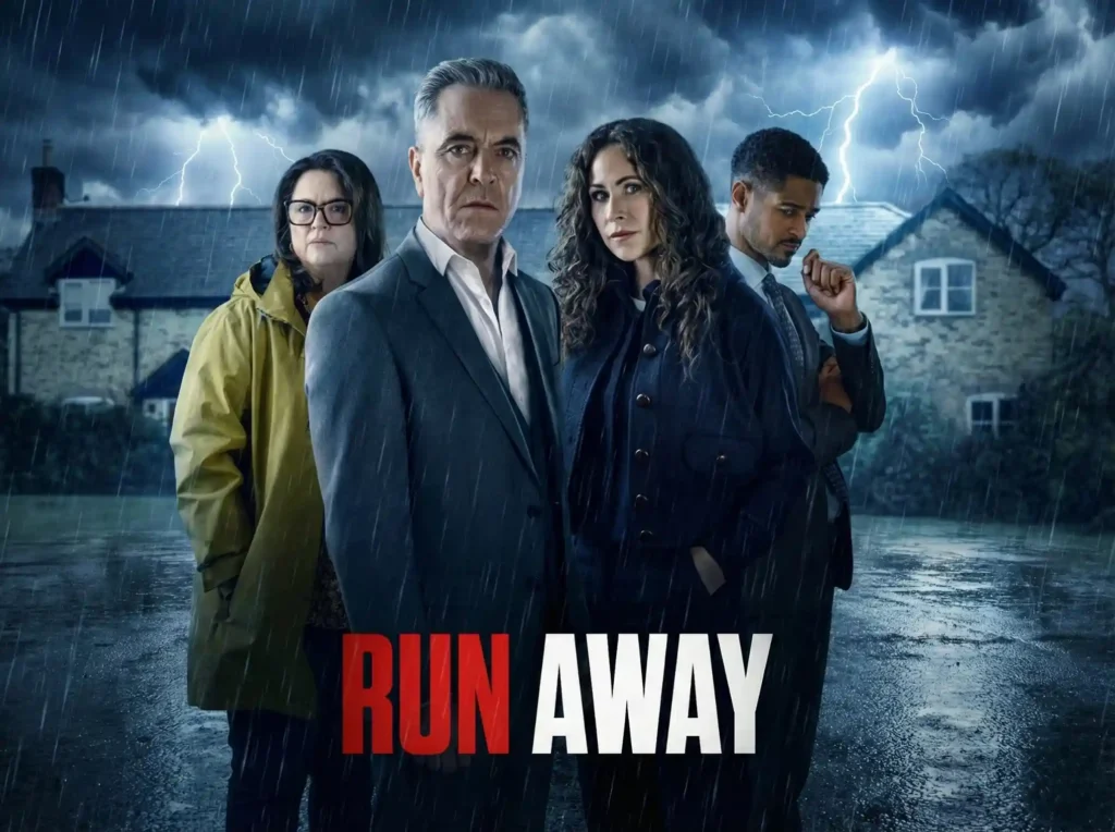 Run Away Netflix series title card with James Nesbitt and Minnie Driver