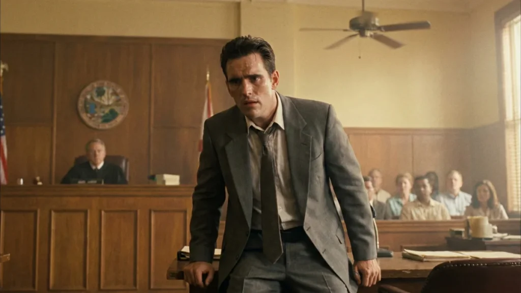 Sam Lombardo looking worried and nervous during the court trial in Wild Things.