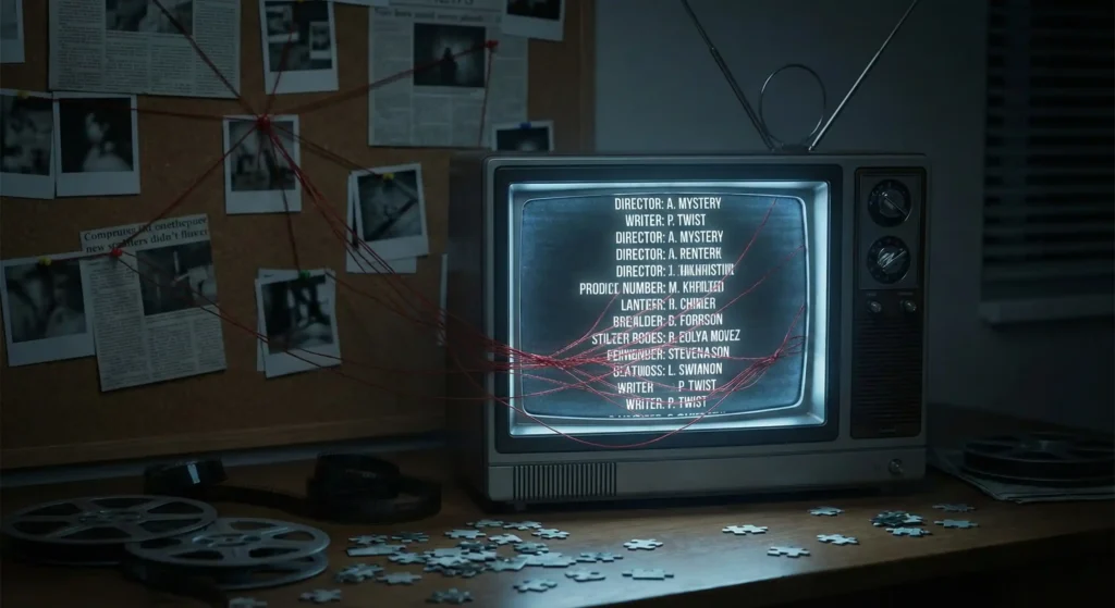 Vintage television showing rolling credits symbolizing the complex plot twists and mid-credits scenes in Wild Things